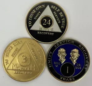 Alcoholics Anonymous 24 Hrs + 1 Year Bill W Dr Bob Recovery Coin Medallion AA - Picture 1 of 8