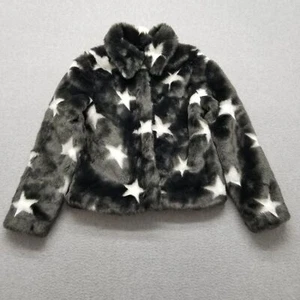 Epic Threads Jacket Youth Medium Black Faux Fur Girls Stars - Picture 1 of 12