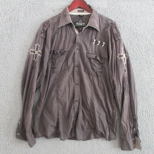 Vintage Roar Shirt Mens XXL Brown Button Up Y2K Goth Emo Grunge Embroidered - Picture 1 of 17