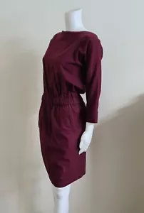 SESSUN Wool Elastic Waist Dress ~ Womens Large / 12 ~ Burgundy purple 3/4 sleeve - Picture 1 of 7