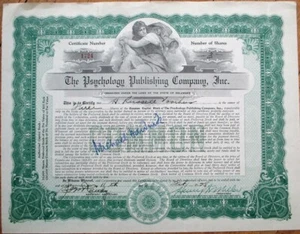Michael Hardwick Autograph on 1928 Psychology Publishing Stock Certificate - Picture 1 of 1