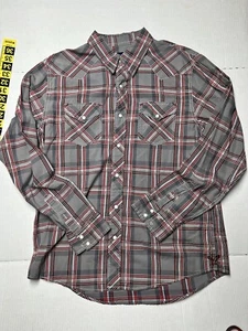 American Eagle Pearl Snap Hemd Herren Large Western Cowboy kariert grau rot adrett - Bild 1 von 12