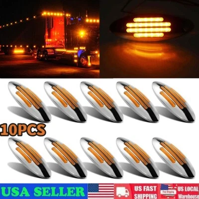 10pcs Amber Thin Side Marker Lights Clearance 24 LED Chrome for Freightliner 12V - Image 1 of 4