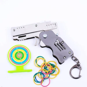 Silver Rubber Mini Metal Folding Gun Band with Keychain and 100+ - Picture 1 of 4