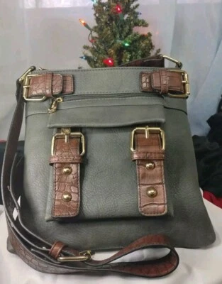 Dasein Women Casual Crossbody Faux Leather Messenger Bag Buckle Dark Gray    OC1 - Image 1 of 4