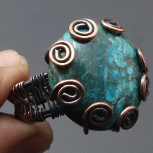 Turquoise Gemstone Valentine Gift Wire Wrapped Ring US 9.5 Jewelry G11330 - Picture 1 of 3