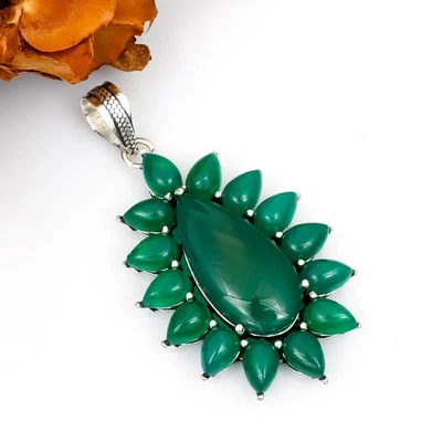 Colgante hecho a mano de plata de ley 925 con piedras preciosas de ónix verde joyería regalo SP-182 Foto 1 de 4