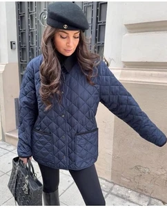 Zara Contrast Water Repellent Quilted Jacket Navy Blue Size M Ref 4391/808 - Picture 1 of 8