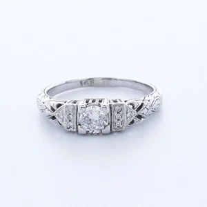 Anillo de compromiso estilo vintage de 14 k con diamantes naturales redondos certificados D SI1 de 1/3 quilate - Imagen 1 de 7