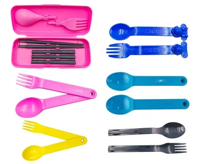 Tupperware Muti Color Portable Box Dining Fork Spoon Chopstick Meal Cutlery Set - Image 1 of 4