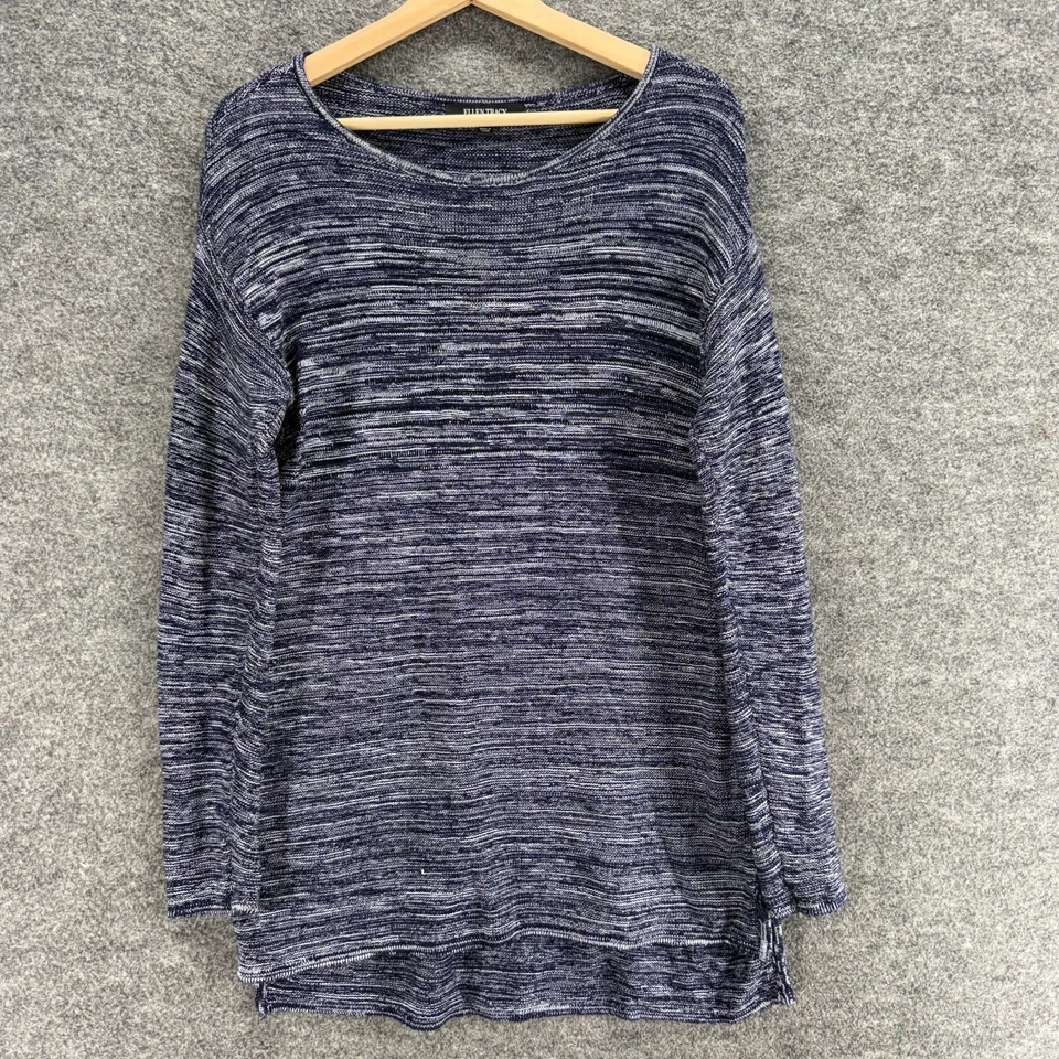 Ellen Tracy 毛衣套衫女式 M 中号蓝色条纹针织长袖棉质 — 第 1/4 张图片