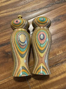 Mr Dudley Rainbow Wood Salt Shakers & Pepper Mill Grinder Set Pair - Picture 1 of 6