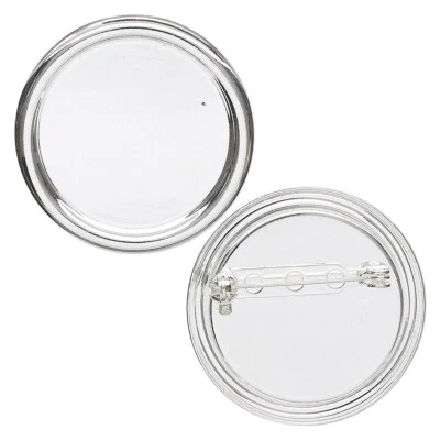 Pin Back, 2 Silver Plated Steel 35mm Round Pin Back with 28mm Setting - Image 1 of 2