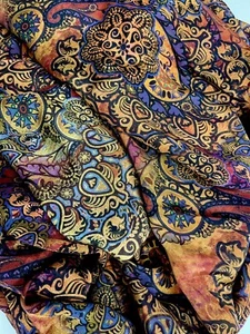Scarf - Silk Crepe de Chine Natural Lustre Tribal Paisley Rich Jewel Colours - Picture 1 of 4
