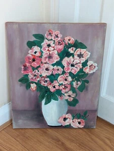 Pintura a mano original texturizada flores en un jarrón decoración del hogar arte de pared vintage - Imagen 1 de 24