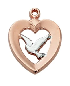 Rose Gold on Sterling Silver Heart & Dove Pendant on 18" Chain McVan  Made USA - Picture 1 of 1