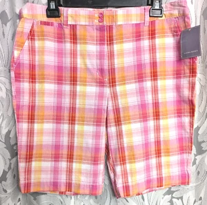 18 LAURA SCOTT COTTON SPANDEX BLEND WOVEN STRETCH PLAID CHECK BERMUDA SHORTS NEW - Picture 1 of 7