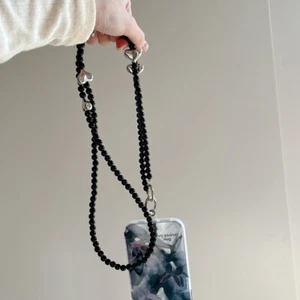 Long Phone Lanyard Love Silver Beaded Anti-Lost Chain Crossbody Neck Phone Strap - Zdjęcie 1 z 15