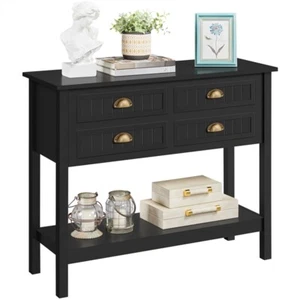 Wood Console Table Sofa Side table w/4 Drawers and Shelf, Hallway Entryway Table - Picture 1 of 12