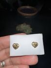 18k Solid Yellow Gold Heart Stud Earrings, Diamond Cut