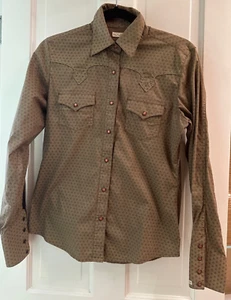 Rockies Women’s Western Blouse Pearl Snaps Front Pockets Olive Green/Brown Sz S - Picture 1 of 15