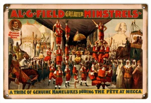 AL G. FIELD MINSTRELS CIRCUS SHOW 18" HEAVY DUTY USA MADE METAL ADVERTISING SIGN - Picture 1 of 1