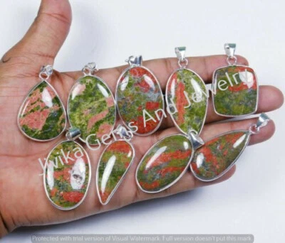 天然 Unakite 宝石边框吊坠 批量 925 纯银镀层珠宝首饰 — 第 1/4 张图片