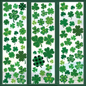 St Patricks Day Window Clings, 9 Sheets Double-Side Quality Printed Shamrock Dec - Picture 1 of 12