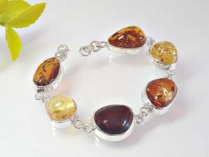 Bracciale ambra argento sterling multicolore 18 cm vero argento sterling bb155 - Foto 1 di 2