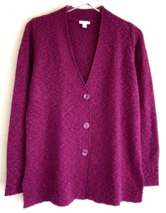 J Jill Sz Small Chest 40" Fushia Nubby Knit V-Neck Cardigan Tunic Sweater - Picture 1 of 11