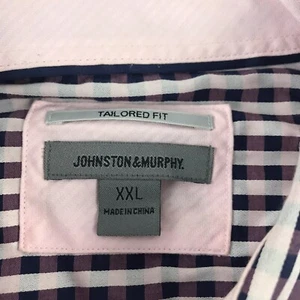 Johnston & Murphy Dress Shirt Mens 2XL Pink Burgundy And Blk Check 100%Cotton - Picture 1 of 9