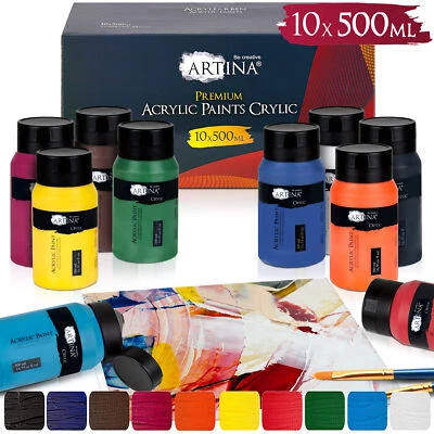ARTINA 10x 500 ml Acrylfarben Set Acrylfarbe Farben Acryl Malfarbe Künstlerfarbe Farbe