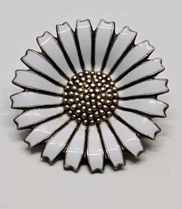 Vtg Danish Anton Michelsen Sterling Silver White Enamel Daisy Flower Brooch Flaw - Picture 1 of 14