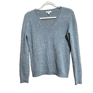 Nordstrom Maglione Donna Piccolo Grigio Cashmere Scollo a V Pullover Ufficio Accademia - Foto 1 di 8