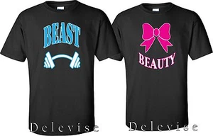 BELLEZA Y LA BESTIA Pareja de San Valentín a juego divertidas lindas camisetas S-4XL - Imagen 1 de 1