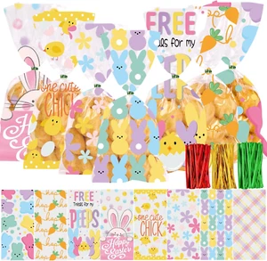 120 PCS Easter Cellophane Treat Bags, Easter Cellophane Goodie Cookies Gift Bags - Picture 1 of 7
