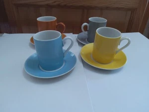 4 VINTAGE UCAGCO JAPAN EXPRESSO DEMITASSE CUPS & SAUCERS 8 PC TEA COLORS LOT - Picture 1 of 7
