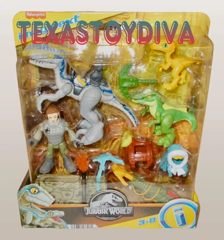 Imaginext Fisher-Price TRACK & TRAIL DINO PACK Owen Velociraptor Blue 2023 READ! Cover