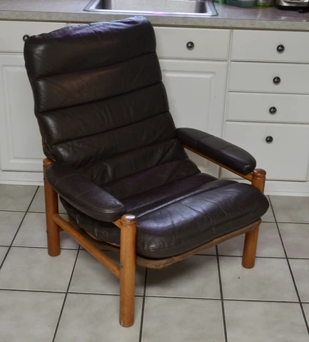 Mid Century Danish Teak And Leather Lounge Chair Circa. 1970 Cover