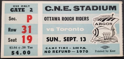 1970 C.N.E. Stadium Ottawa Rough Riders vs Toronto Argonauts CFL Football Cover