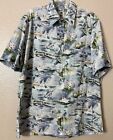 Kahala Men Vintage Hawaiian Camp Shirt Size L Marlin Deep Sea Fishing Blue Logo