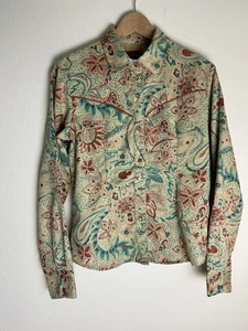 Panhandle Slim Retro Western Shirt Women Size M Embroidered Pearl Snap Paisley - Picture 1 of 3