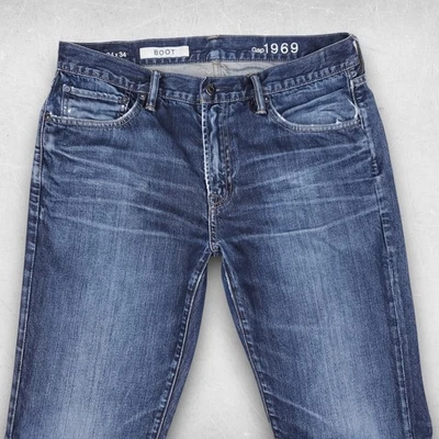 Gap 1969 Boot Jeans Men 34x34 Blue Distressed Whiskers Casual Retro Cowboy Chic - Image 1 of 4