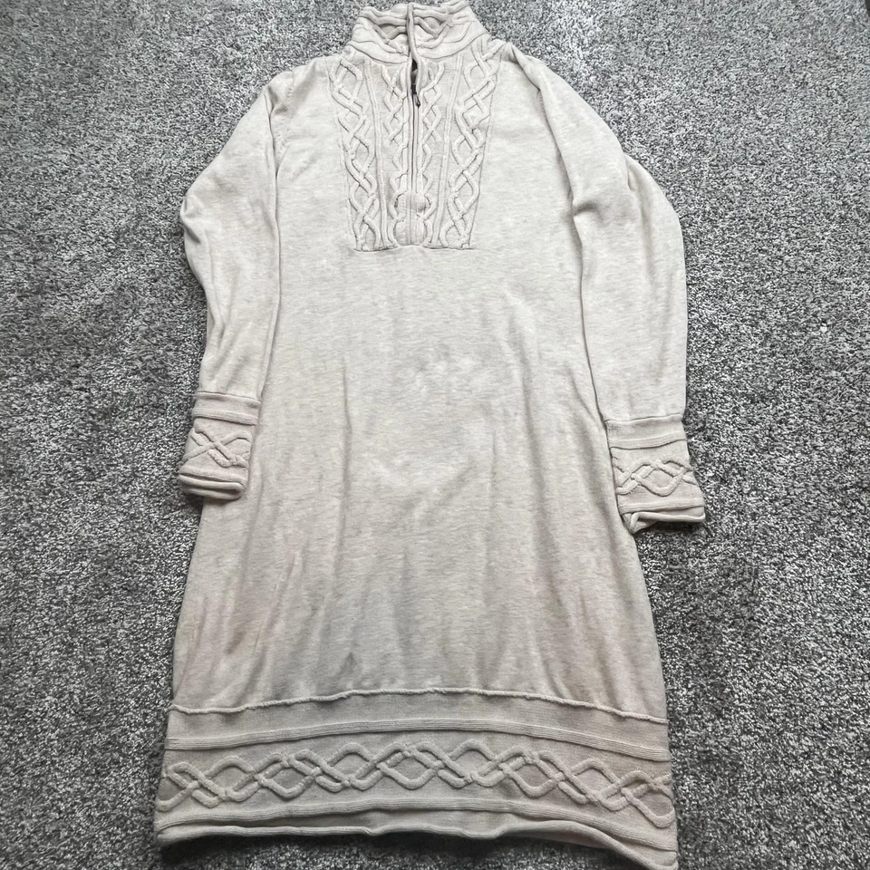 Vestido Suéter Athleta Para Mujer XL Beige Tejido con Cable Cuello Alto Algodón Orgánico Foto 1 de 4