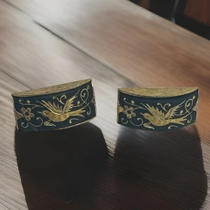 Vintage Gold-&-Black Damascene Rectangle Stud Earrings  - Picture 1 of 3