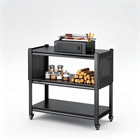 Outdoor Cart Grill Table with Storage, Heavy Duty Metal Rolling Grill Cart, Gril