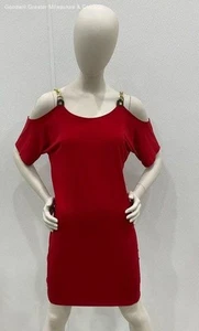 NWT Michael Michael Kors Womens Red Gold Chain Cold Shoulder Shirt Size Small S - Picture 1 of 7