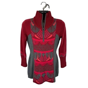 Title Nine Merino Wool Sweater Dress Red Grey Size Small Printed Outdoors - Picture 1 of 11