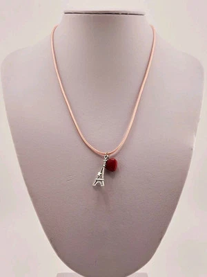 Damenhalskette Swiss Quality 🇨🇭 Kette Rosa mit Eiffelturm und Herz Anhänger  - Bild 1 von 2