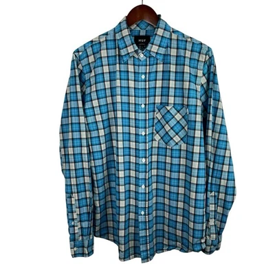 Camisa HUF Talla Grande Azul Botón a Cuadros Manga Larga Skate Surf Informal Trabajo Foto 1 de 4